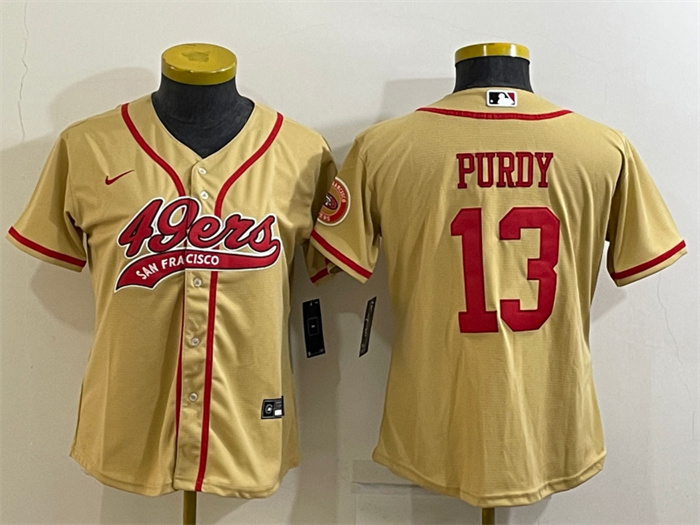Women's San Francisco 49ers #13 Brock Purdy Gold With Patch Cool Base Stitched Baseball Jersey(Run Small) Women's San Francisco 49ers #13 Brock Purdy Gold With Patch Cool Base Stitched Baseball Jersey(Run Small)