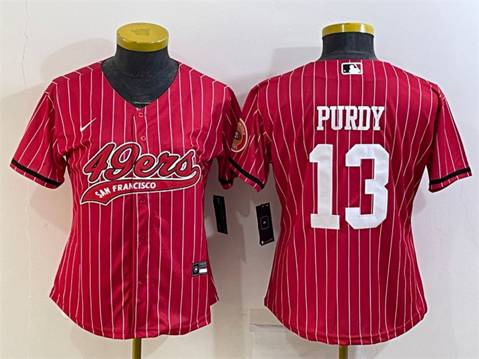 Women's San Francisco 49ers #13 Brock Purdy Red With Patch Cool Base Stitched Baseball Jersey(Run Small) Women's San Francisco 49ers #13 Brock Purdy Red With Patch Cool Base Stitched Baseball Jersey(Run Small)