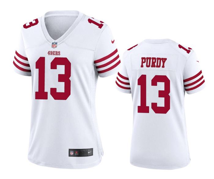 Women's San Francisco 49ers #13 Brock Purdy White Stitched Game Jersey(Run Small) Women's San Francisco 49ers #13 Brock Purdy White Stitched Game Jersey(Run Small)