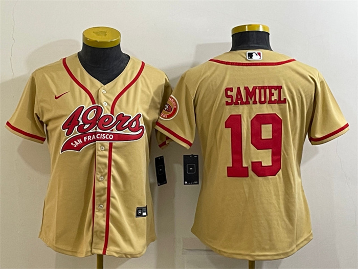 Women's San Francisco 49ers #19 Deebo Samuel Gold With Patch Cool Base Stitched Baseball Jersey(Run Small) Women's San Francisco 49ers #19 Deebo Samuel Gold With Patch Cool Base Stitched Baseball Jersey(Run Small)