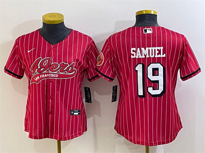Women's San Francisco 49ers #19 Deebo Samuel New Red With Patch Cool Base Stitched Baseball Jersey(Run Small)S Women's San Francisco 49ers #19 Deebo Samuel New Red With Patch Cool Base Stitched Baseball Jersey(Run Small)S