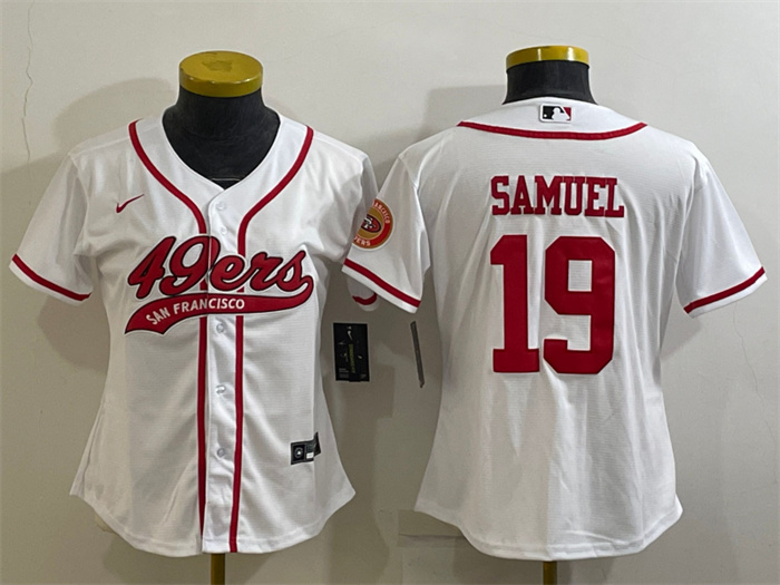 Women's San Francisco 49ers #19 Deebo Samuel White With Patch Cool Base Stitched Baseball Jersey(Run Small) Women's San Francisco 49ers #19 Deebo Samuel White With Patch Cool Base Stitched Baseball Jersey(Run Small)