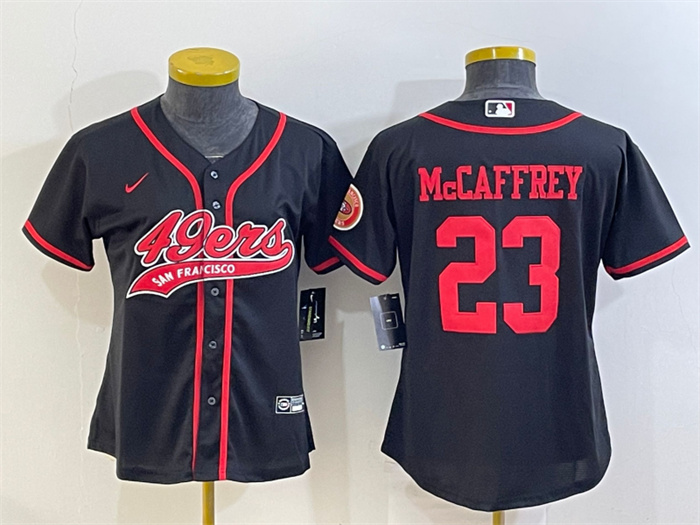 Women's San Francisco 49ers #23 Christian McCaffrey Black With Patch Cool Base Stitched Baseball Jersey(Run Small) Women's San Francisco 49ers #23 Christian McCaffrey Black With Patch Cool Base Stitched Baseball Jersey(Run Small)