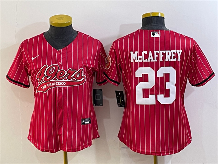 Women's San Francisco 49ers #23 Christian McCaffrey Red With Patch Cool Base Stitched Baseball Jersey(Run Small) Women's San Francisco 49ers #23 Christian McCaffrey Red With Patch Cool Base Stitched Baseball Jersey(Run Small)