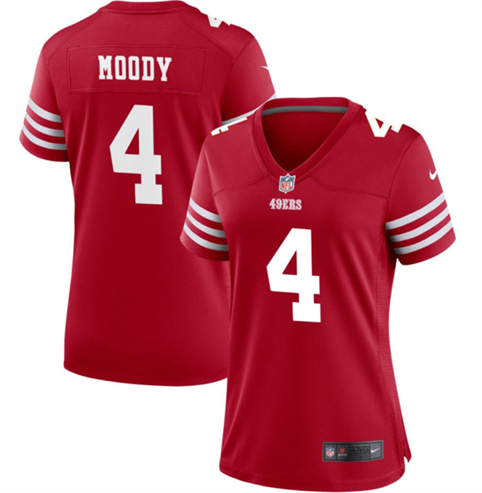 Women's San Francisco 49ers #4 Jake Moody Red Stitched Jersey(Run Small) Women's San Francisco 49ers #4 Jake Moody Red Stitched Jersey(Run Small)