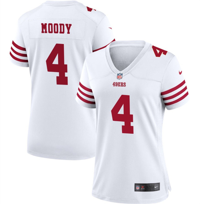 Women's San Francisco 49ers #4 Jake Moody White Stitched Jersey(Run Small) Women's San Francisco 49ers #4 Jake Moody White Stitched Jersey(Run Small)