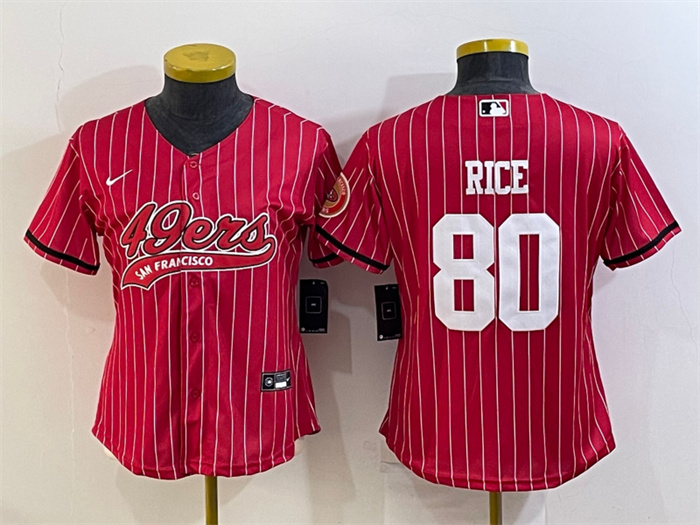 Women's San Francisco 49ers #80 Jerry Rice Red With Patch Cool Base Stitched Baseball Jersey(Run Small) Women's San Francisco 49ers #80 Jerry Rice Red With Patch Cool Base Stitched Baseball Jersey(Run Small)