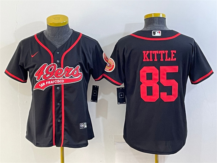 Women's San Francisco 49ers #85 George Kittle Black With Patch Cool Base Stitched Baseball Jersey(Run Small) Women's San Francisco 49ers #85 George Kittle Black With Patch Cool Base Stitched Baseball Jersey(Run Small)