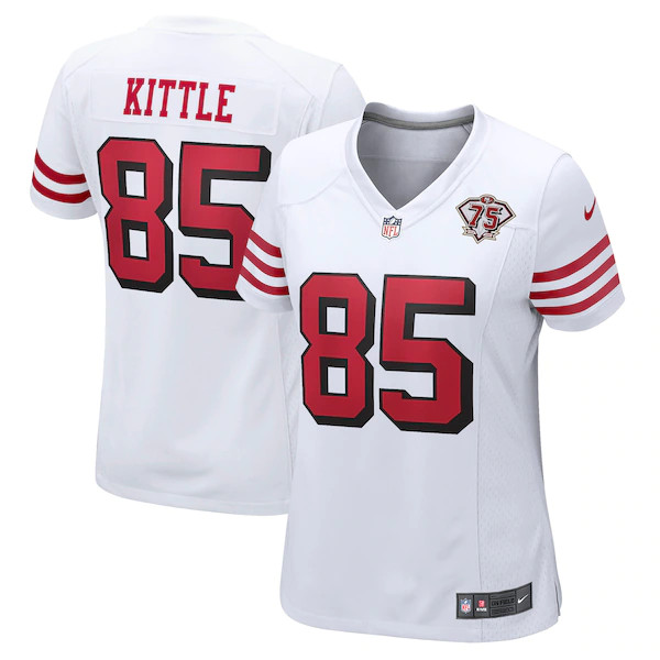 Women's San Francisco 49ers #85 George Kittle White 75th Anniversary Jersey Women's San Francisco 49ers #85 George Kittle White 75th Anniversary Jersey