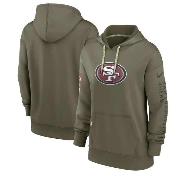 Women's San Francisco 49ers 2022 Olive Salute To Service Therma Performance Pullover Hoodie(Run Small)