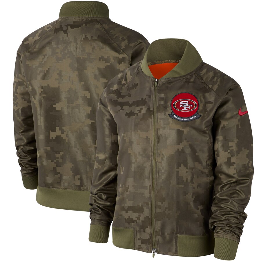 Women's San Francisco 49ers Nike Olive 2019 Salute To Service Full Zip Bomber Jacket Women's San Francisco 49ers Nike Olive 2019 Salute To Service Full Zip Bomber Jacket