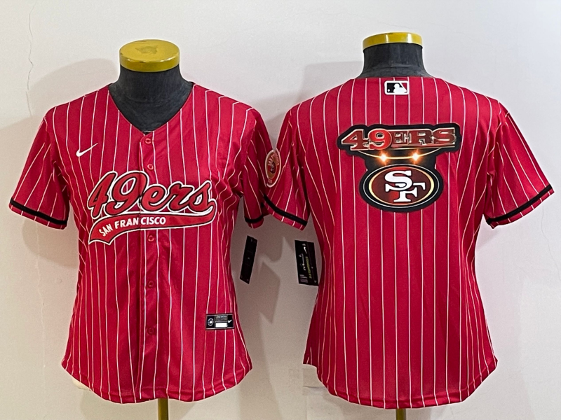 Women's San Francisco 49ers Red Team Big Logo With Patch Cool Base Stitched Baseball Jersey(Run Small) Women's San Francisco 49ers Red Team Big Logo With Patch Cool Base Stitched Baseball Jersey(Run Small)