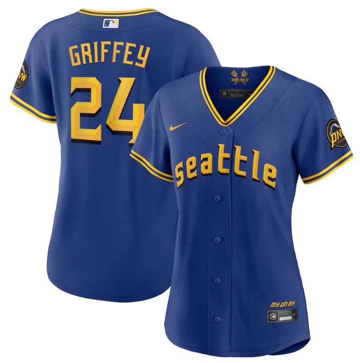 Women's Seattle Mariners #24 Ken Griffey Jr. Royal 2023 City Connect Stitched Baseball Jersey(Run Small) Women's Seattle Mariners #24 Ken Griffey Jr. Royal 2023 City Connect Stitched Baseball Jersey(Run Small)