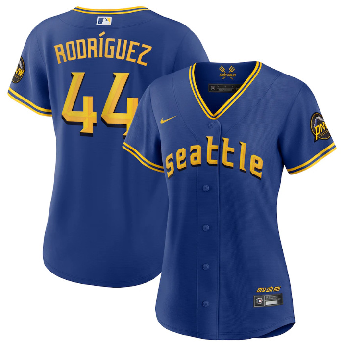 Women's Seattle Mariners #44 Julio Rodriguez Royal 2023 City Connect Stitched Baseball Jersey(Run Small) Women's Seattle Mariners #44 Julio Rodriguez Royal 2023 City Connect Stitched Baseball Jersey(Run Small)
