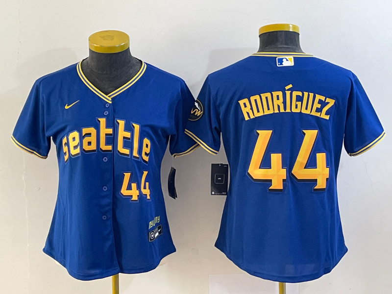 Women's Seattle Mariners #44 Julio Rodriguez Royal 2023 City Connect With Patch Stitched Baseball Jersey(Run Small) Women's Seattle Mariners #44 Julio Rodriguez Royal 2023 City Connect With Patch Stitched Baseball Jersey(Run Small)