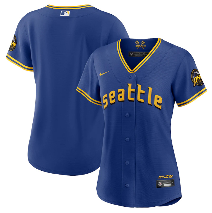 Women's Seattle Mariners Blank Royal 2023 City Connect Stitched Baseball Jersey(Run Small) Women's Seattle Mariners Blank Royal 2023 City Connect Stitched Baseball Jersey(Run Small)