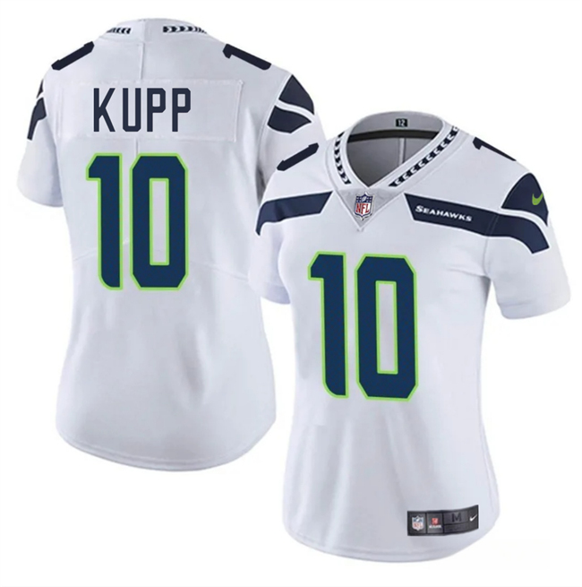 Women's Seattle Seahawks #10 Cooper Kupp White 2025 Vapor Limited Stitched Football Jersey(Run Small) Women's Seattle Seahawks #10 Cooper Kupp White 2025 Vapor Limited Stitched Football Jersey(Run Small)