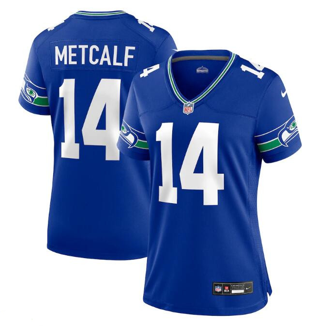 Women's Seattle Seahawks #14 D.K. Metcalf Royal Throwback Player Stitched Game Jersey(Run Small) Women's Seattle Seahawks #14 D.K. Metcalf Royal Throwback Player Stitched Game Jersey(Run Small)