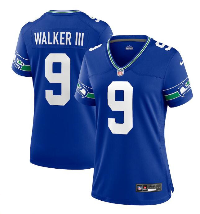 Women's Seattle Seahawks #9 Kenneth Walker III Royal Throwback Player Stitched Game Jersey(Run Small) Women's Seattle Seahawks #9 Kenneth Walker III Royal Throwback Player Stitched Game Jersey(Run Small)