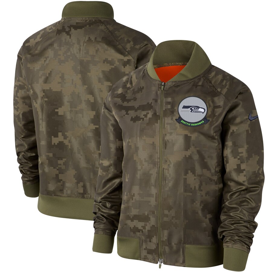 Women's Seattle Seahawks Nike Olive 2019 Salute To Service Full Zip Bomber Jacket