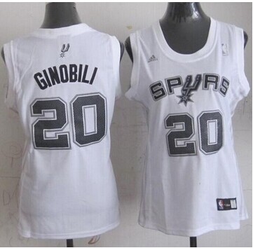 Women's Spurs #20 Manu Ginobili White Fashion Stitched NBA Jersey