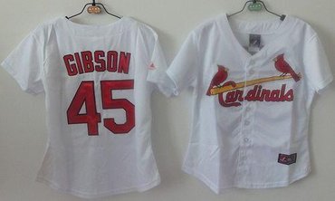 Women's St.Louis Cardinals #45 Bob Gibson White Home Baseball Jersey Women's St.Louis Cardinals #45 Bob Gibson White Home Baseball Jersey