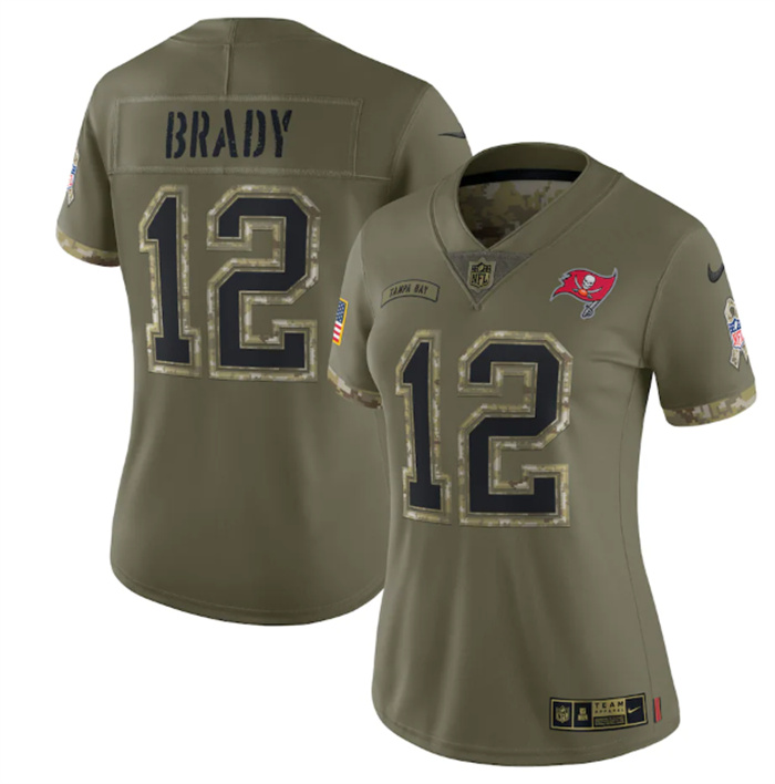 Women's Tampa Bay Buccaneers #12 Tom Brady Olive 2022 Salute To Service Limited Stitched Jersey(Run Small) Women's Tampa Bay Buccaneers #12 Tom Brady Olive 2022 Salute To Service Limited Stitched Jersey(Run Small)