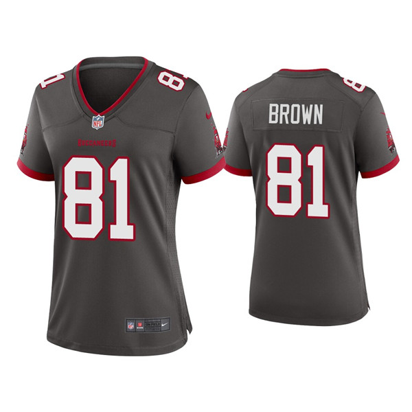 Women's Tampa Bay Buccaneers #81 Antonio Brown Grey 2021 Limited Stitched Jersey(Run Small) Women's Tampa Bay Buccaneers #81 Antonio Brown Grey 2021 Limited Stitched Jersey(Run Small)