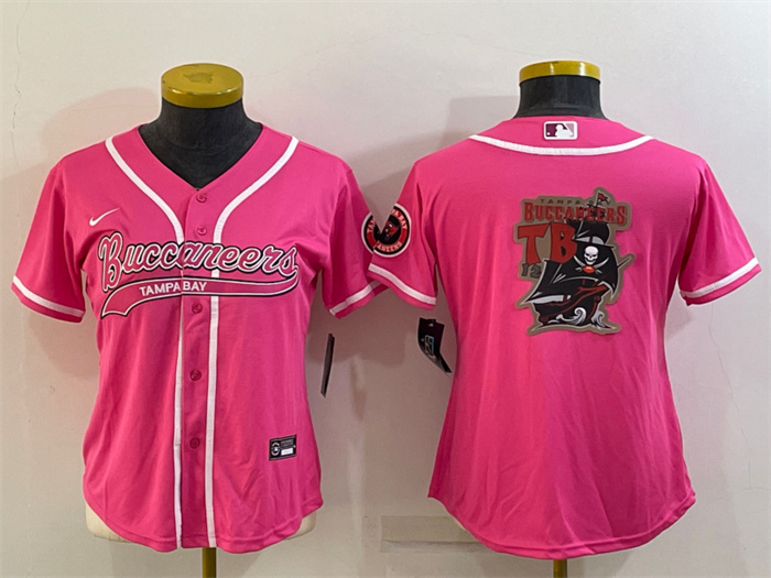Women's Tampa Bay Buccaneers Pink Team Big Logo With Patch Cool Base Stitched Baseball Jersey(Run Small) Women's Tampa Bay Buccaneers Pink Team Big Logo With Patch Cool Base Stitched Baseball Jersey(Run Small)