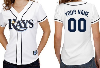 Women's Tampa Bay Rays Customized White With Navy Blue Jersey Women's Tampa Bay Rays Customized White With Navy Blue Jersey