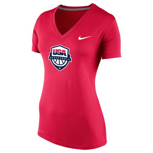 Women's Team USA Brand Basketball Performance V-Neck T-Shirt Red Women's Team USA Brand Basketball Performance V-Neck T-Shirt Red
