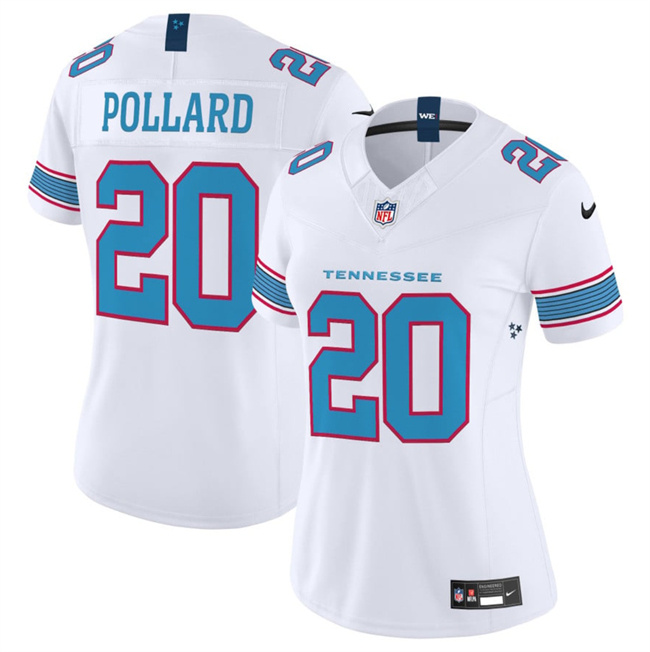 Women's Tennessee Titans #20 Tony Pollard White 2026 F.U.S.E. Vapor Limited Stitched Football Jersey(Run Small) Women's Tennessee Titans #20 Tony Pollard White 2026 F.U.S.E. Vapor Limited Stitched Football Jersey(Run Small)