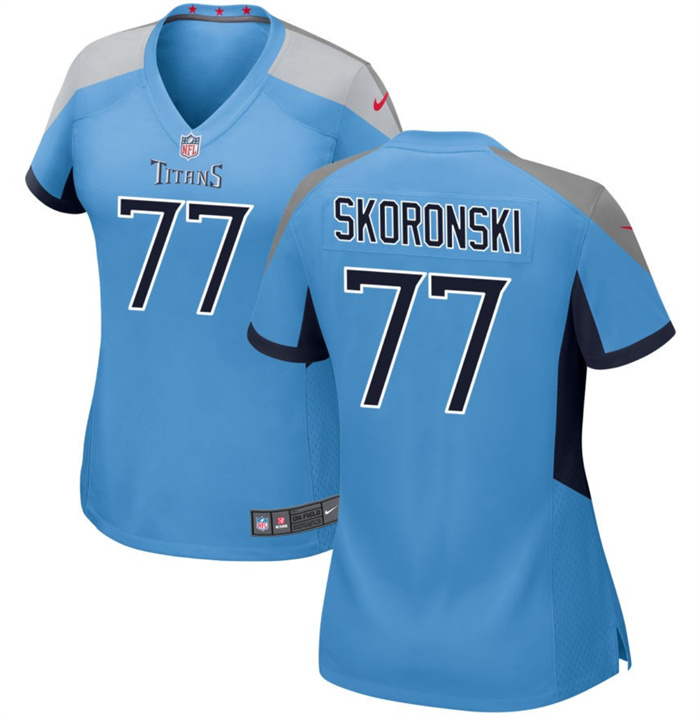 Women's Tennessee Titans #77 Peter Skoronski Blue 2023 Draft Stitched Game Jersey(Run Small) Women's Tennessee Titans #77 Peter Skoronski Blue 2023 Draft Stitched Game Jersey(Run Small)