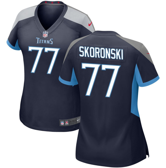 Women's Tennessee Titans #77 Peter Skoronski Navy 2023 Draft Stitched Game Jersey(Run Small) Women's Tennessee Titans #77 Peter Skoronski Navy 2023 Draft Stitched Game Jersey(Run Small)