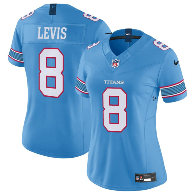 Women's Tennessee Titans #8 Will Levis Light Blue 2026 F.U.S.E. Vapor Limited Stitched Football Jersey(Run Small) Women's Tennessee Titans #8 Will Levis Light Blue 2026 F.U.S.E. Vapor Limited Stitched Football Jersey(Run Small)