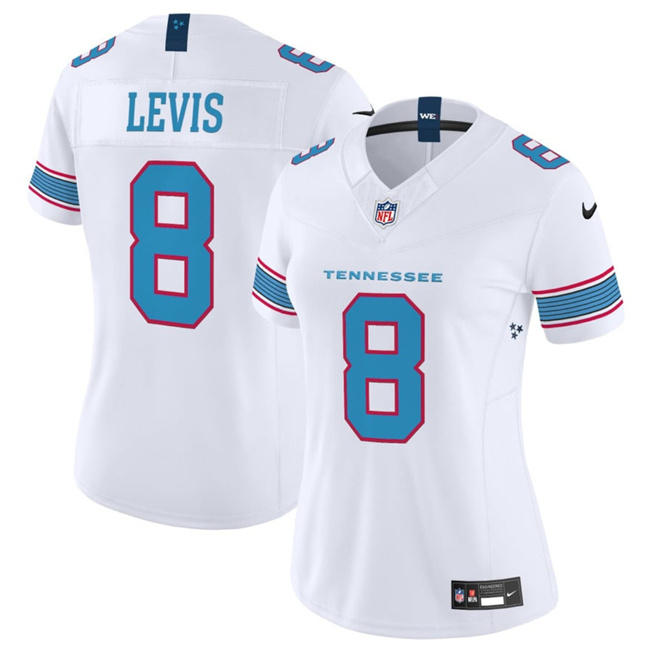 Women's Tennessee Titans #8 Will Levis White 2026 F.U.S.E. Vapor Limited Stitched Football Jersey(Run Small) Women's Tennessee Titans #8 Will Levis White 2026 F.U.S.E. Vapor Limited Stitched Football Jersey(Run Small)