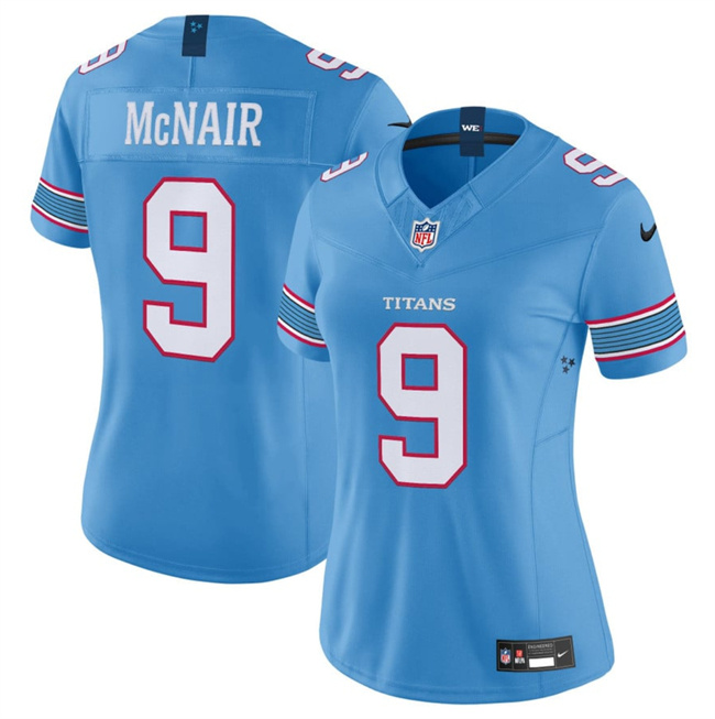 Women's Tennessee Titans #9 Steve McNair Light Blue 2026 F.U.S.E. Vapor Limited Stitched Football Jersey(Run Small) Women's Tennessee Titans #9 Steve McNair Light Blue 2026 F.U.S.E. Vapor Limited Stitched Football Jersey(Run Small)