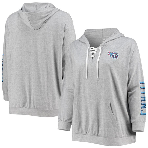 Women's Tennessee Titans Heathered Gray Lace-Up Pullover Hoodie Women's Tennessee Titans Heathered Gray Lace-Up Pullover Hoodie