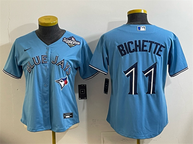 Women's Toronto Blue Jays #11 Bo Bichette Blue 2025 World Series Cool Base Stitched Baseball Jersey(Run Small) Women's Toronto Blue Jays #11 Bo Bichette Blue 2025 World Series Cool Base Stitched Baseball Jersey(Run Small)