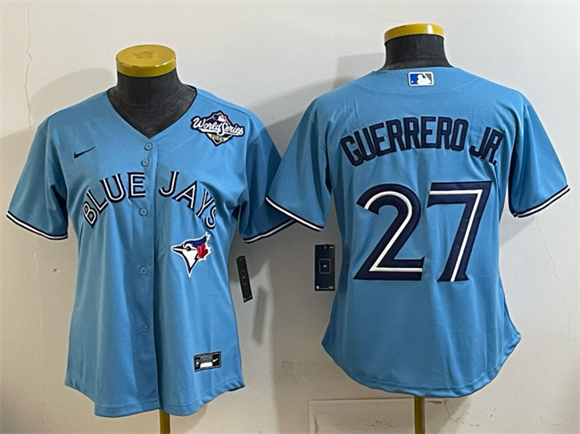 Women's Toronto Blue Jays #27 Vladimir Guerrero Jr. Blue 2025 World Series Cool Base Stitched Baseball Jersey(Run Small) Women's Toronto Blue Jays #27 Vladimir Guerrero Jr. Blue 2025 World Series Cool Base Stitched Baseball Jersey(Run Small)