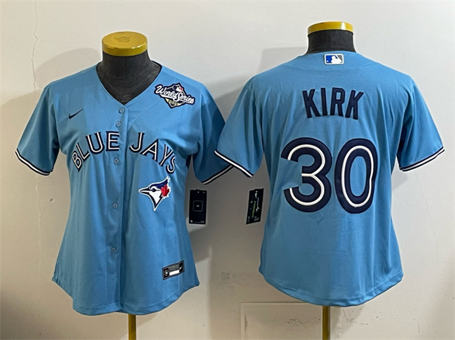 Women's Toronto Blue Jays #30 Alejandro Kirk Blue 2025 World Series Cool Base Stitched Baseball Jersey(Run Small) Women's Toronto Blue Jays #30 Alejandro Kirk Blue 2025 World Series Cool Base Stitched Baseball Jersey(Run Small)
