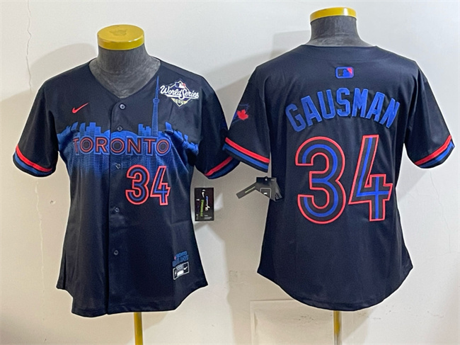 Women's Toronto Blue Jays #34 Kevin Gausman Navy 2025 World Series City Connect Limited Stitched Baseball Jersey(Run Small) Women's Toronto Blue Jays #34 Kevin Gausman Navy 2025 World Series City Connect Limited Stitched Baseball Jersey(Run Small)