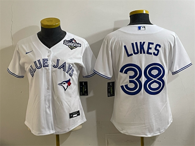Women's Toronto Blue Jays #38 Nathan Lukes White 2025 World Series Home Cool Base Stitched Baseball Jersey(Run Small) Women's Toronto Blue Jays #38 Nathan Lukes White 2025 World Series Home Cool Base Stitched Baseball Jersey(Run Small)