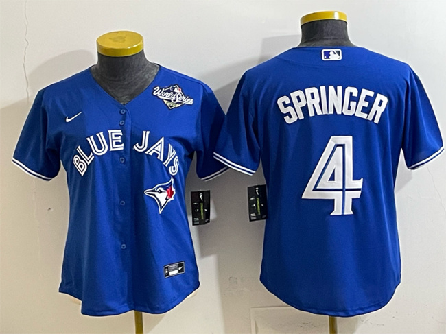 Women's Toronto Blue Jays #4 George Springer Royal 2025 World Series Cool Base Stitched Baseball Jersey(Run Small) Women's Toronto Blue Jays #4 George Springer Royal 2025 World Series Cool Base Stitched Baseball Jersey(Run Small)