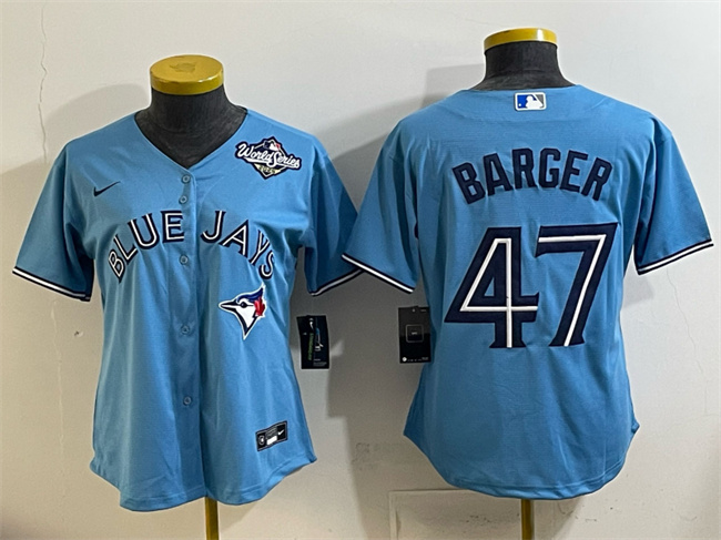 Women's Toronto Blue Jays #47 Addison Barger Blue 2025 World Series Cool Base Stitched Baseball Jersey(Run Small) Women's Toronto Blue Jays #47 Addison Barger Blue 2025 World Series Cool Base Stitched Baseball Jersey(Run Small)