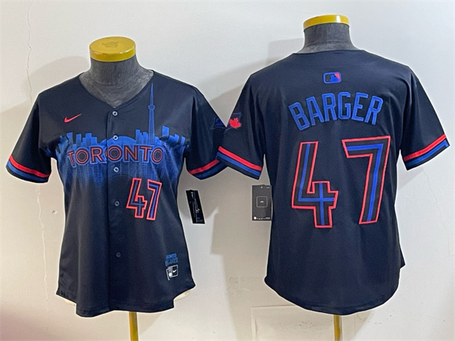 Women's Toronto Blue Jays #47 Addison Barger Navy 2024 City Connect Limited Stitched Baseball Jersey(Run Small) Women's Toronto Blue Jays #47 Addison Barger Navy 2024 City Connect Limited Stitched Baseball Jersey(Run Small)