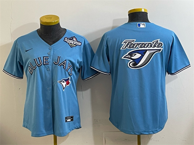 Women's Toronto Blue Jays Team Big Logo Blue 2025 World Series Cool Base Stitched Baseball Jersey(Run Small) Women's Toronto Blue Jays Team Big Logo Blue 2025 World Series Cool Base Stitched Baseball Jersey(Run Small)