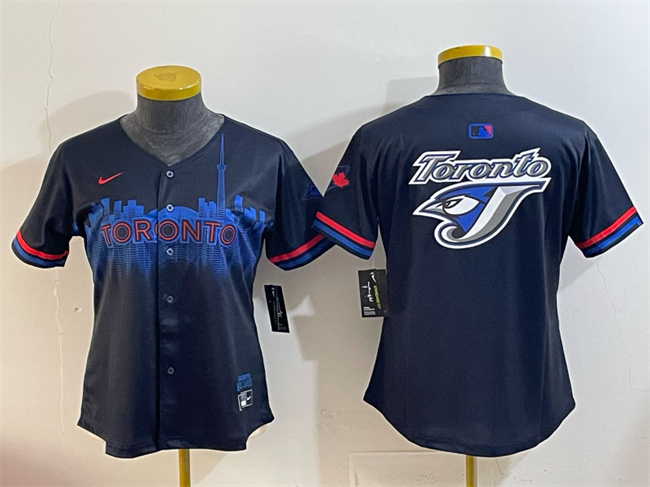 Women's Toronto Blue Jays Team Big Logo Navy 2024 City Connect Limited Stitched Baseball Jersey(Run Small) Women's Toronto Blue Jays Team Big Logo Navy 2024 City Connect Limited Stitched Baseball Jersey(Run Small)