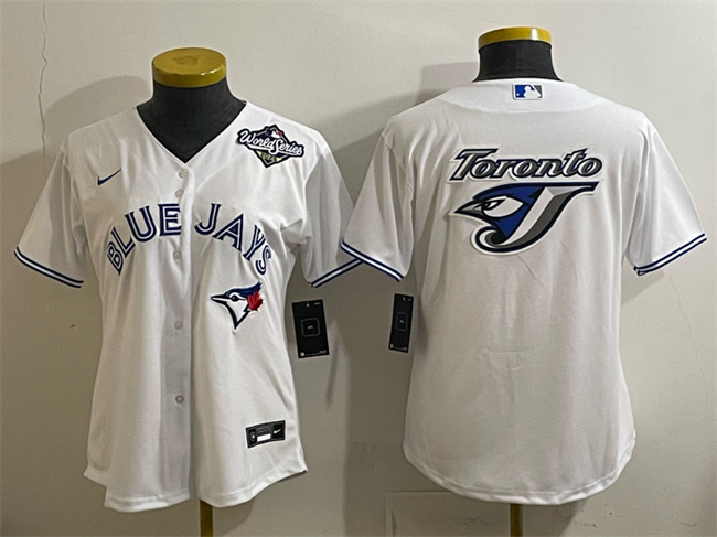 Women's Toronto Blue Jays Team Big Logo White 2025 World Series Cool Base Stitched Baseball Jersey(Run Small) Women's Toronto Blue Jays Team Big Logo White 2025 World Series Cool Base Stitched Baseball Jersey(Run Small)