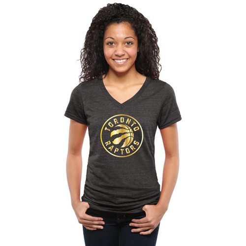 Women's Toronto Raptors Gold Collection V-Neck Tri-Blend T-Shirt Black Women's Toronto Raptors Gold Collection V-Neck Tri-Blend T-Shirt Black